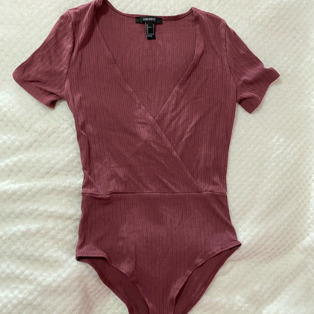 mauve deep v bodysuit